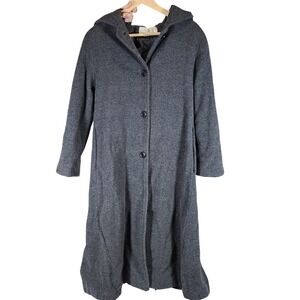 Vintage ANDREA Womens Petite Long 10P Hooded Wool Blend Coat Dark Gray